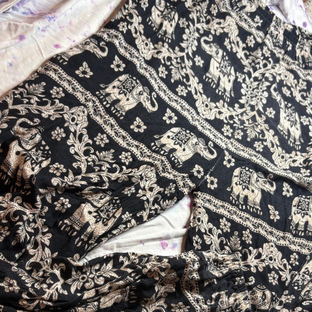 Black and Cream Elephant Print Skirt
